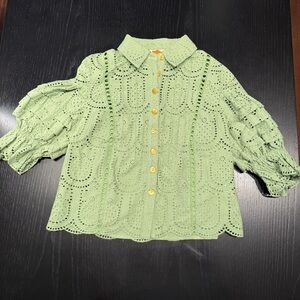 FARM Rio Lime Eyelet Women’s Blouse NWT Size XXS